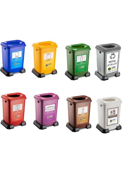 Sıfır Atık Geri Dönüşüm Çöp Kutusu Kovası 70 lt 8'li Set