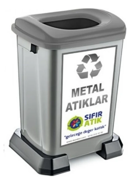 Sıfır Atık Geri Dönüşüm Kutusu 50 lt Gri-Metal Atıklar