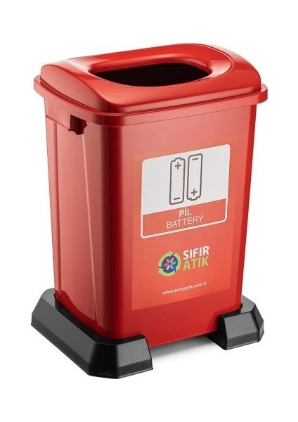 Sıfır Atık Geri Dönüşüm Kutusu 50 lt Kırmızı Pil-Battery