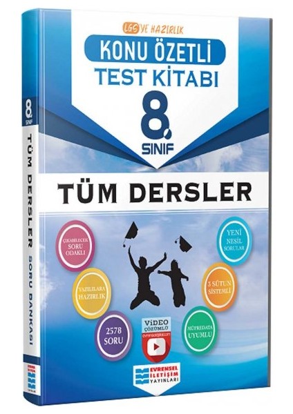 8.Sınıf Tüm Dersler Konu Özetli Video Çözümlü Test Kitabı