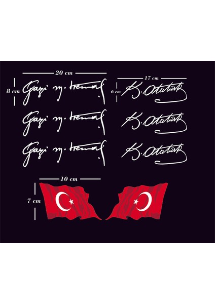 Areksan Reklam Üçlü Beyaz Renk Atatürk Imza ve Ikili Türk Bayrağı Sticker Set
