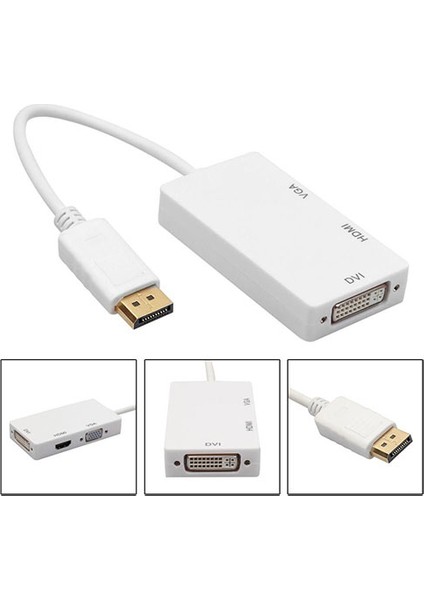 Display Port to DVI/VGA/HDMI 3in1 Çevirici Adaptör Kablo
