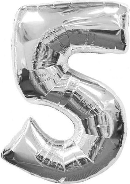 Cakes & Party 5 Rakamı Gümüş Rengi Folyo Balon 40 Inc 100 cm
