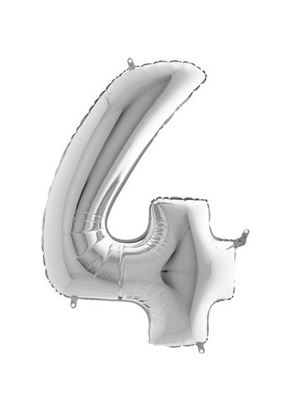 Cakes & Party 4 Rakamı Gümüş Rengi Folyo Balon 40 Inc 100 cm