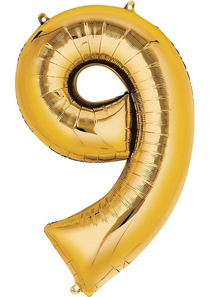 Cakes & Party 9 Rakamı Altın (Gold) Rengi Folyo Balon 40 Inc 100 cm