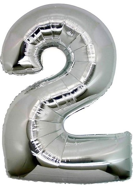 Cakes & Party 2 Rakamı Gümüş Rengi Folyo Balon 40 Inc 100 cm