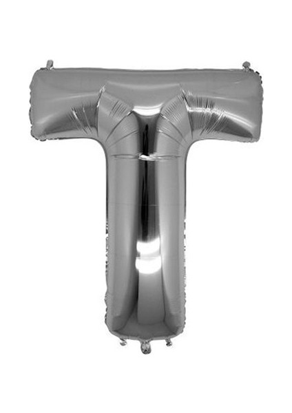 Cakes & Party T Harfi Gümüş Rengi Folyo Balon 40 Inc 100 cm