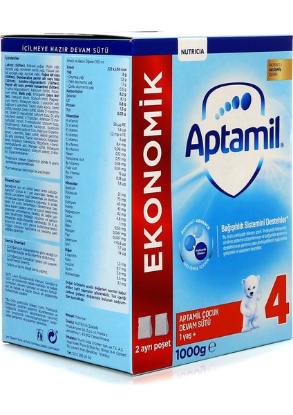 4 Ekonomik Paket Çocuk Devam Sütü 1000 gr 1 Yaş+