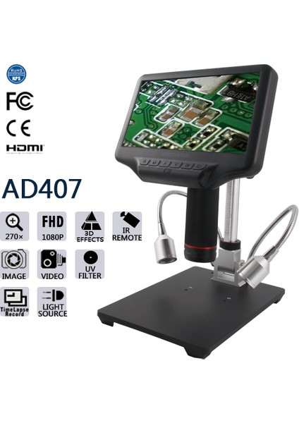 AD407 3D HDMI Dijital Mikroskop 7 Inç LCD Ekran Smd Elektronik Tamir Cihazı modelleri