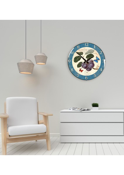 Çiçek Mutfak Dekoratif Bombe Camlı Duvar Saati 35X35 Cm