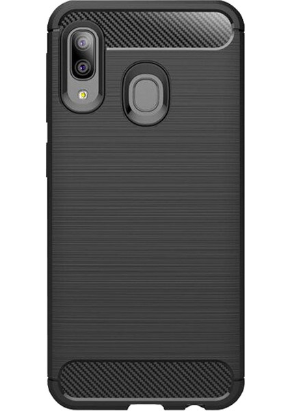 Samsung Galaxy A20e Brushed Carbon Fiber Silikon Kılıf - Siyah