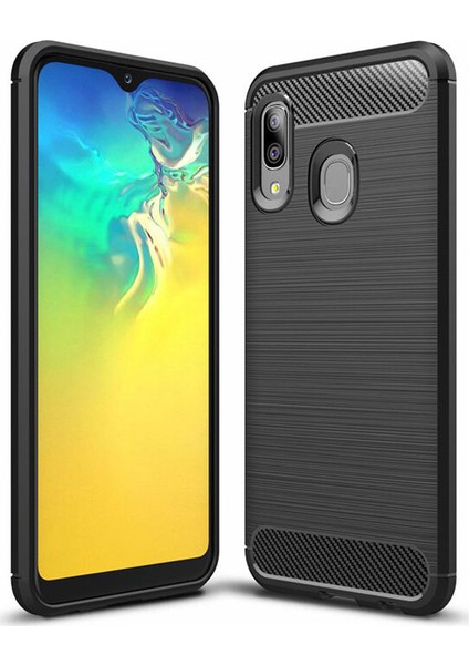 Samsung Galaxy A20e Brushed Carbon Fiber Silikon Kılıf - Siyah