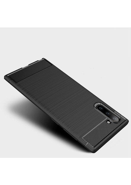 Samsung Galaxy Note 10 Brushed Carbon Fiber Silikon Kılıf - Siyah