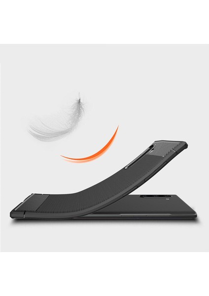 Samsung Galaxy Note 10 Brushed Carbon Fiber Silikon Kılıf - Siyah