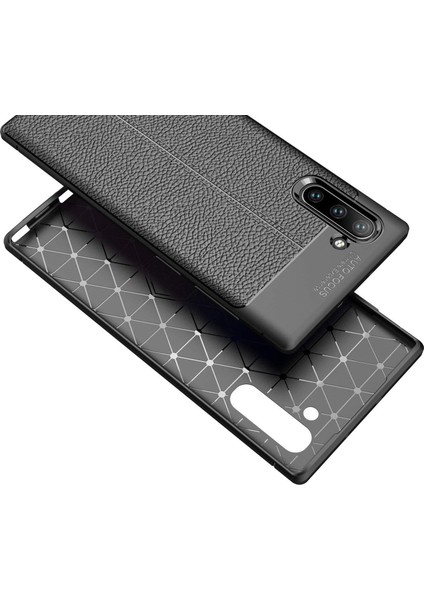 Samsung Note 10 Leather Tpu Silikon Kılıf - Siyah