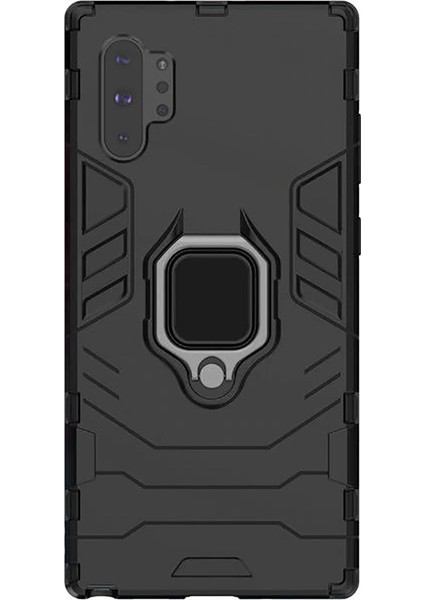 Samsung Galaxy Note 10 Plus Batman Serisi Yüzük Standlı Armor Kılıf - Siyah