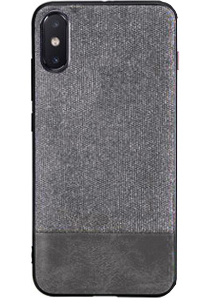 Xiaomi Mi 8 Fabrik Serisi Kumaş ve Deri Desen Kılıf - Gri