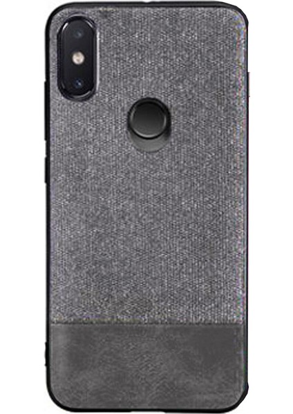 Xiaomi Mi 8 SE Fabrik Serisi Kumaş ve Deri Desen Kılıf - Gri