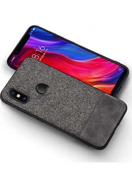 Xiaomi Mi 8 SE Fabrik Serisi Kumaş ve Deri Desen Kılıf - Gri