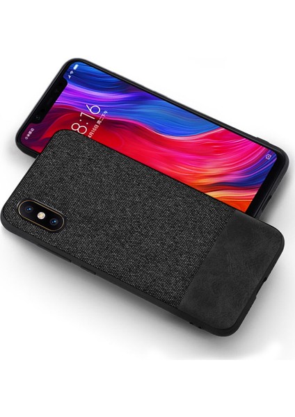 Xiaomi Mi 8 Pro Fabrik Serisi Kumaş ve Deri Desen Kılıf - Siyah