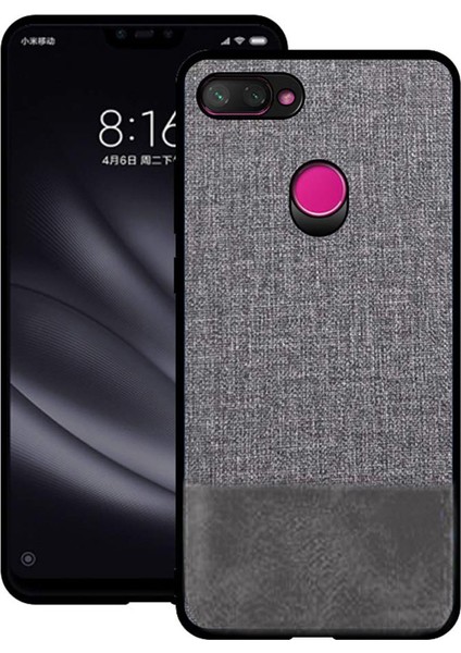 Xiaomi Mi 8 Pro Fabrik Serisi Kumaş ve Deri Desen Kılıf - Gri