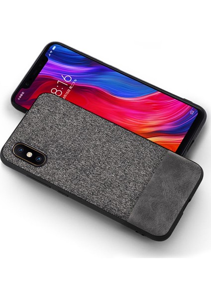 Xiaomi Mi 8 Pro Fabrik Serisi Kumaş ve Deri Desen Kılıf - Gri