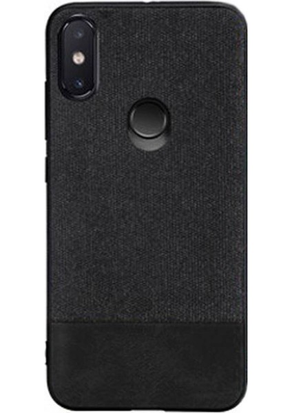 Xiaomi Redmi Note 6 Pro Fabrik Serisi Kumaş ve Deri Desen Kılıf - Siyah