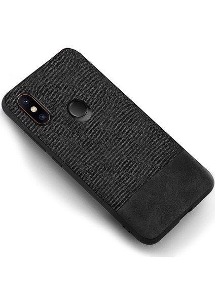Xiaomi Redmi Note 6 Pro Fabrik Serisi Kumaş ve Deri Desen Kılıf - Siyah