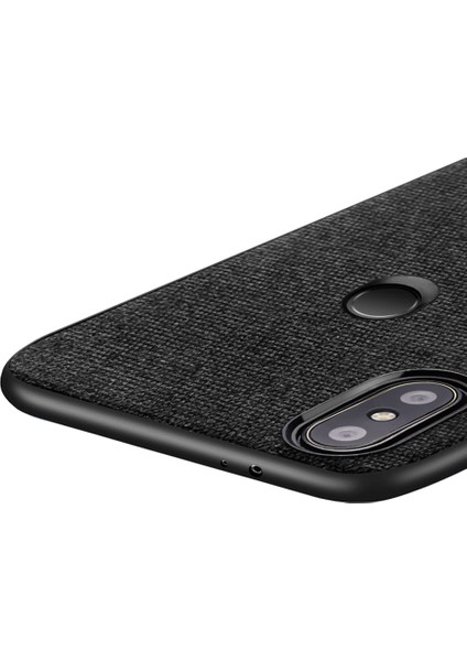Xiaomi Redmi Note 6 Pro Fabrik Serisi Kumaş ve Deri Desen Kılıf - Siyah