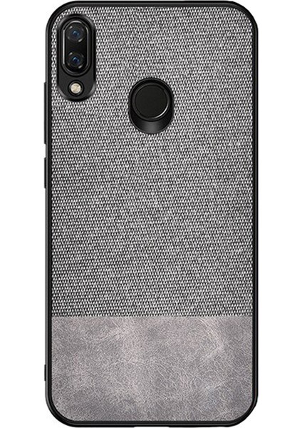 Xiaomi Redmi Note 7 Pro Fabrik Serisi Kumaş ve Deri Desen Kılıf - Gri