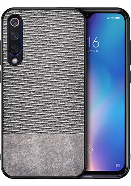 Xiaomi Mi 9 Fabrik Serisi Kumaş ve Deri Desen Kılıf - Gri