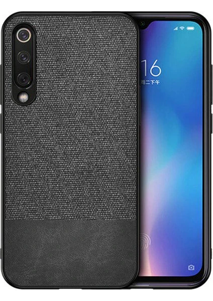 Xiaomi Mi 9 SE Fabrik Serisi Kumaş ve Deri Desen Kılıf - Siyah