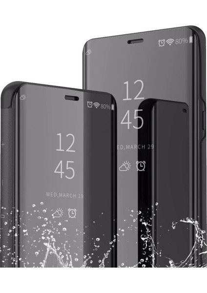 Google Pixel 3A XL Aynalı Kapak Clear View Flip Cover Mirror Kılıf - Siyah