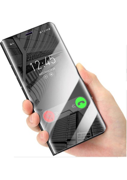 Google Pixel 3A XL Aynalı Kapak Clear View Flip Cover Mirror Kılıf - Siyah
