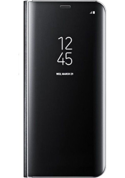 Samsung M30 - A40 Aynalı Kapak Clear View Flip Cover Mirror Kılıf - Siyah