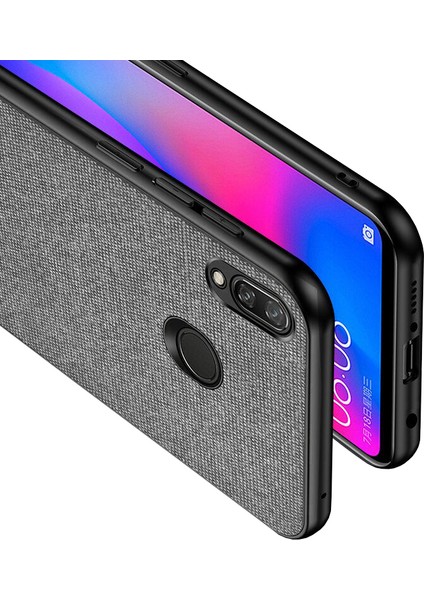 Xiaomi Redmi Note 7 Pro Fabrik Serisi Kumaş ve Deri Desen Kılıf - Gri