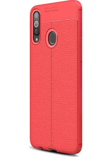 Samsung Galaxy A20s Kılıf Deri Dokulu Silikon Kırmızı