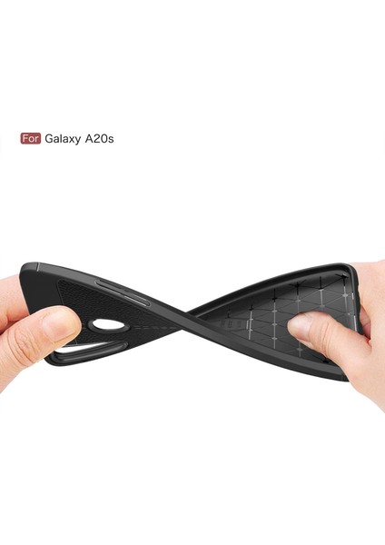 Samsung Galaxy A20s Kılıf Deri Dokulu Silikon Kırmızı