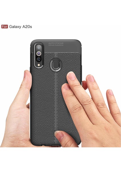 Samsung Galaxy A20s Kılıf Deri Dokulu Silikon Kırmızı