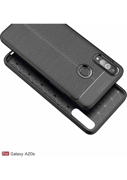 Samsung Galaxy A20s Kılıf Deri Dokulu Silikon Kırmızı
