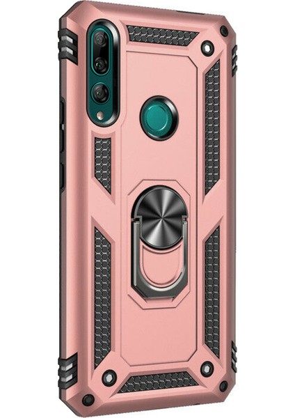 Huawei Y9 Prime 2019 Kılıf Military Ring Holder Rose Gold