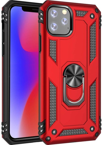Apple iPhone 11 Pro Max Kılıf Military Ring Holder Kırmızı fiyatları