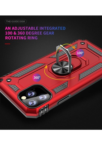 Apple iPhone 11 Pro Max Kılıf Military Ring Holder Kırmızı modelleri