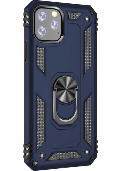 Apple iPhone 11 Pro Max Kılıf Military Ring Holder Lacivert