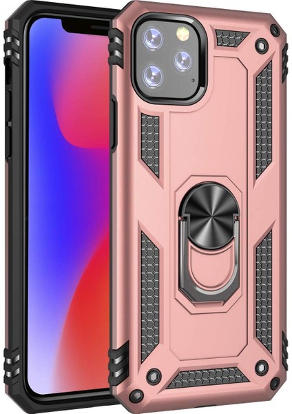 Apple iPhone 11 Pro Kılıf Military Ring Holder Rose Gold