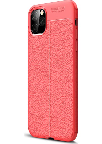 Apple iPhone 11 Kılıf Deri Dokulu Silikon Kırmızı