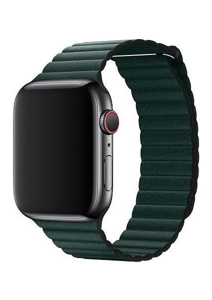 Apple Watch Seri 7/6/SE/5/4 Deri Loop Kayış 45mm 44mm 42mm Uyumlu Koyu Yeşil
