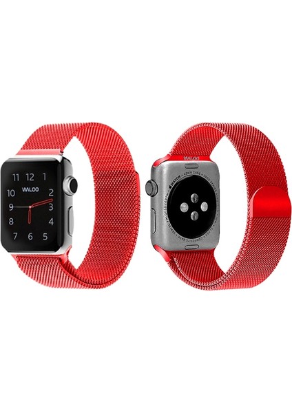 Apple Watch Seri 7/6/SE/5/4 Metal Kayış Milano Loop 45mm 44mm 42mm Uyumlu Kırmızı