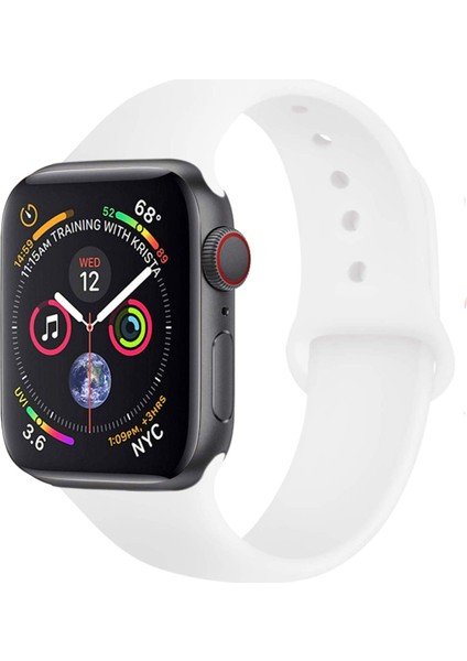 Apple Watch Seri 7/6/SE/5/4 Silikon Spor Kordon 44mm 42mm 45mm Uyumlu Beyaz