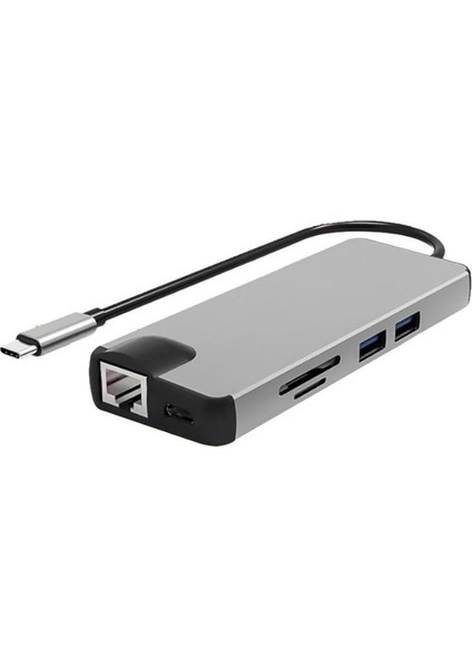 Type-C To USB 3.0 Çoklayıcı Ethernet 4K HDMI 8 in 1 SD/TF Adaptör